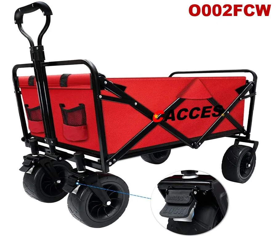 Collapsible Folding Wagon Cart Utility Wagon W/Adjustable Handle Portable Shopping Cart Outdoor Sport Heavy Duty Push Wagon Camping Beach Gardening Trolley