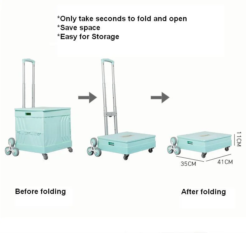 China Manufacturer Plastic Folding Rolling Box Cart Lightweight Mobile Shopping Trolleys