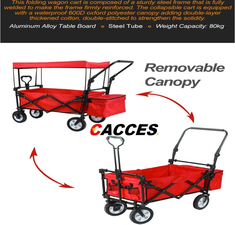 Collapsible Folding Wagon Cart Utility Wagon W/Adjustable Handle Portable Shopping Cart Outdoor Sport Heavy Duty Push Wagon Camping Beach Gardening Trolley