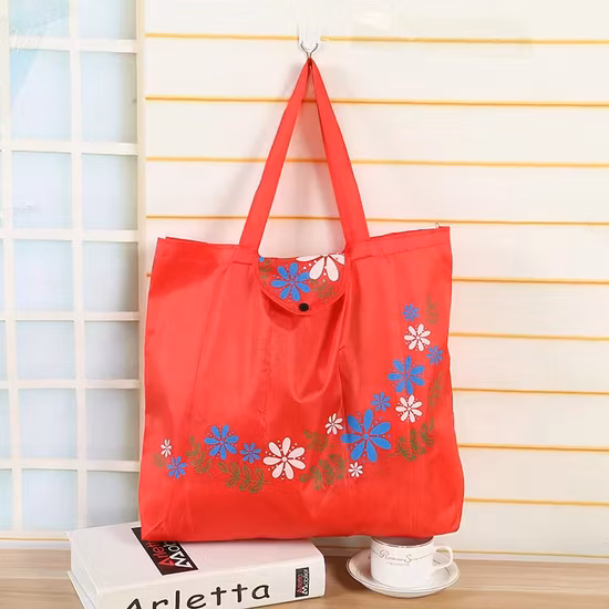 Reusable Fold Away Nylon Shopping Bag High Quality Fold Shopping Trolley Bag with Small Pocket Colorful Fashion Ladies Grocery Bag for Promotion